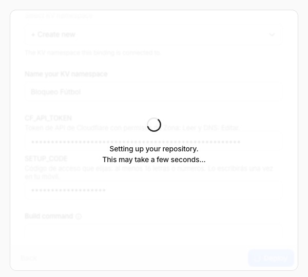 Cloudflare muestra Setting up your repository