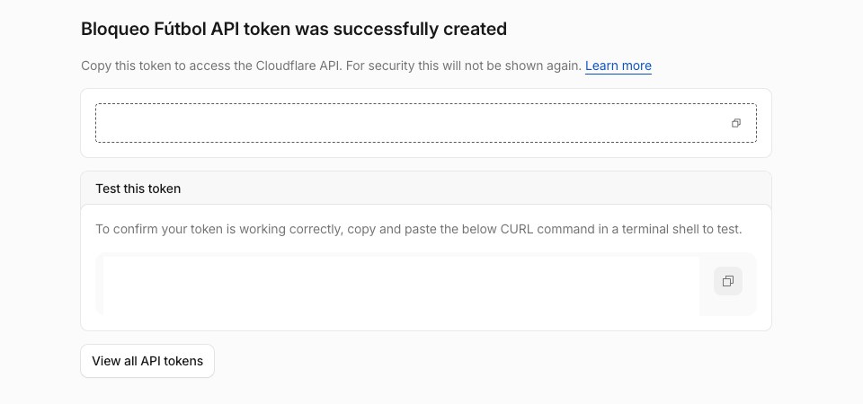 Mensaje de Cloudflare: token creado, con la caja donde aparece el token