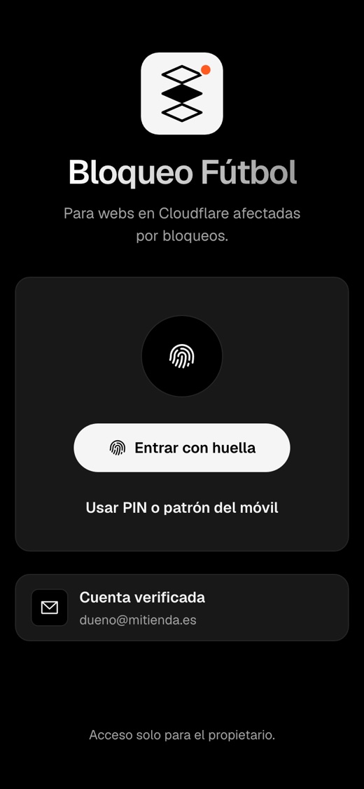 Pantalla de bloqueo de la app con el botón de entrar con huella